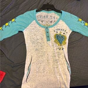 Sinful Blue and White Short Sleeve Tee